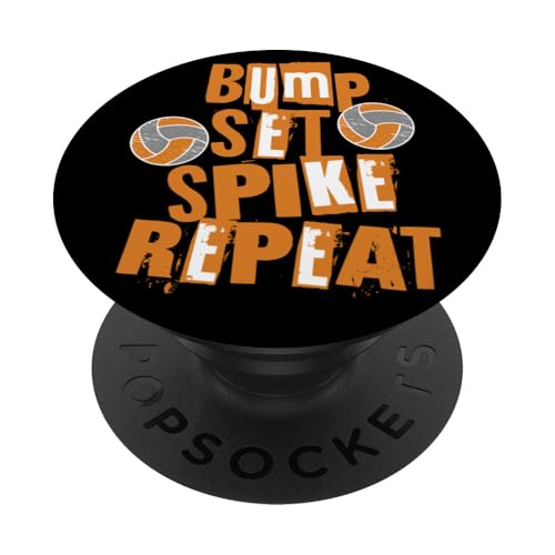 Volleyball-Bump-Set für Eltern und Mädchen, Orange und Grau PopSockets Klebender PopGrip von Volleyball Apparel Graphics Co