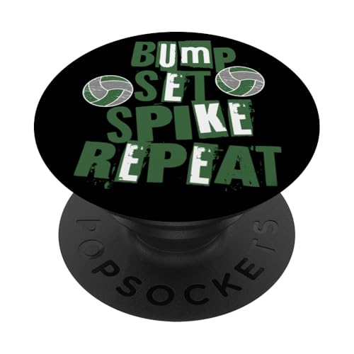 Volleyball-Bump-Set für Mädchen, Dunkelgrün und Weiß PopSockets Klebender PopGrip von Volleyball Apparel Graphics Co