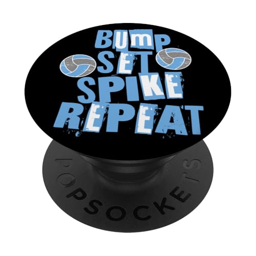 Volleyball-Bump-Set für Mädchen, Spike-Repeat, Hellblau und Weiß PopSockets Klebender PopGrip von Volleyball Apparel Graphics Co