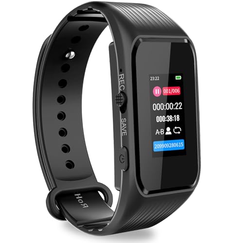 Volorful 64GB Diktiergerät Armband – Passwortschutz, EIN-Knopf-Aufnahme, 1536KB HD-Zeitgesteuerte Aufnahme, Sprachaktivierter Aufnahmegerät mit DSP-Rauschunterdrückung für Meetings Interviews Klassen von Volorful