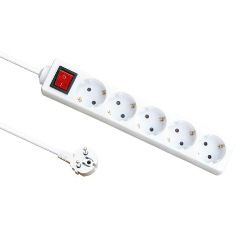 Steckdosenleiste mit 5 Steckdosen und Schalter, 3 m Kabel, 3 Gx1,5 mm, Kupfer, maximale Leistung 3500 W von VoltShine