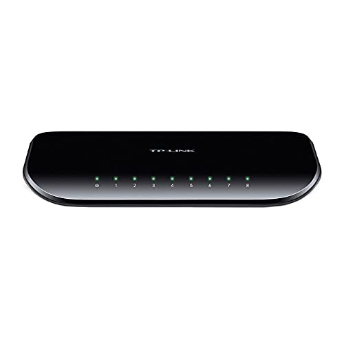 Switch mit 8 Ethernet-Ports, 10/100/1000 Mbit/s, Kunststoffgehäuse, ideal für lokale Netzwerke und stabile Verbindungen. von VoltShine