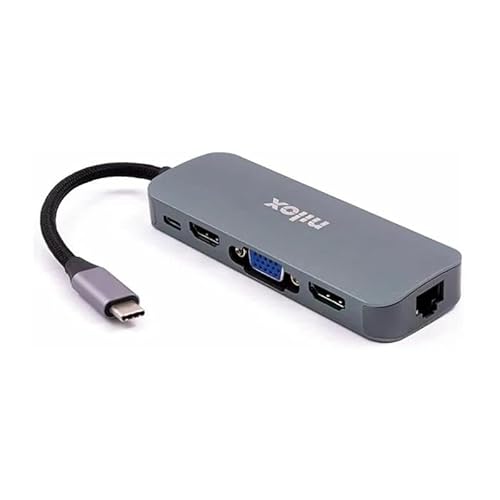 Type-C Hub mit 3 USB-Anschlüssen, 2 HDMI-, VGA-, USB-C- und RJ45-Anschlüssen zum Anschließen mehrerer Geräte und zur Erweiterung der Systemkompatibilität. Type-C Hub mit 3 USB-Anschlüssen, 2 HDMI-, VGA-, USB-C- und RJ45-Anschlüssen zum Anschließen mehrerer Geräte und zur Erweiterung der Systemkompatibilität. von VoltShine