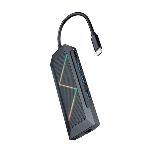 USB-C-Hub, 3 x USB-A, USB-C, HDMI, RJ45, TF/SD-Reader, Schnellladung, ideal für den Anschluss mehrerer Geräte und zur Erweiterung der Funktionen. von VoltShine