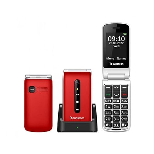VoltShine Senior-Telefon mit 6,1 cm (2,4 Zoll) Display, USB, SOS-Taste, Ladestation, FM-Radio, Rot, ideal für einfache Kommunikation und Sicherheit. von VoltShine