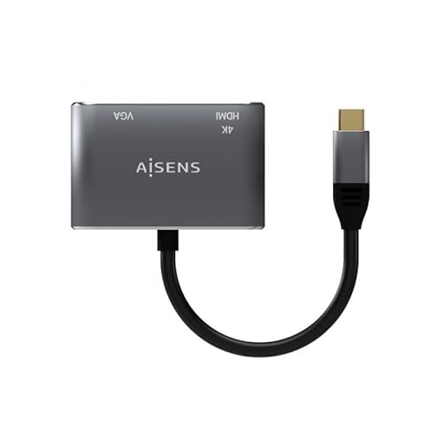 VoltShine USB-C auf VGA/HDMI Konverter 4K, grau, 15 cm, zum Anschluss von USB-C-Geräten an VGA- und HDMI-Bildschirme. von VoltShine