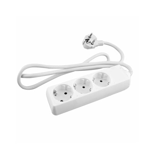 Weiße Basis mit 3 Steckdosen, inkl. 1,5 m Kabel, ideal für mehrere Geräte, sicher und einfach zu bedienen von VoltShine