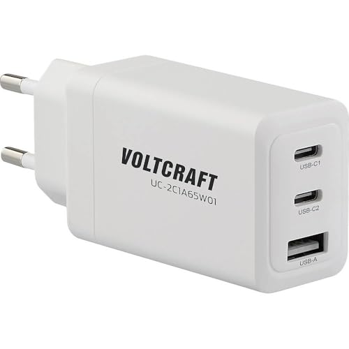 Voltcraft UC-2C1A65W01 USB Ladegerät 65 W 1x USB-A, 2X USB-C® Fast Charge, USB PD 3.0 Weiß Innenbereich GaN von Voltcraft