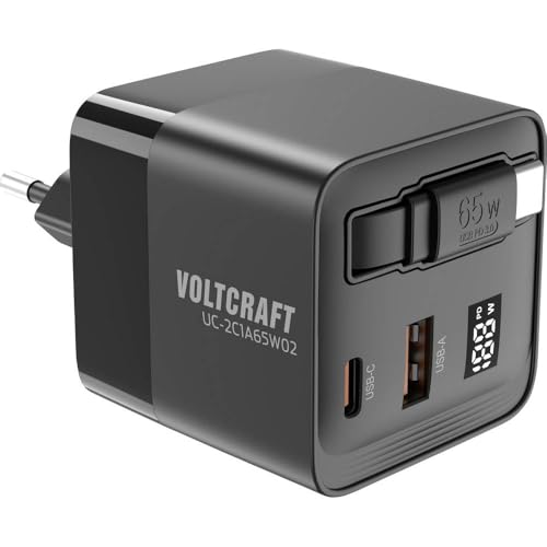 Voltcraft UC-2C1A65W02 USB Ladegerät 65 W 1x USB-A, 2X USB-C® Anzahl Ausgänge: 3 x GaN, USB Power Delivery (USB-PD), Sc von Voltcraft