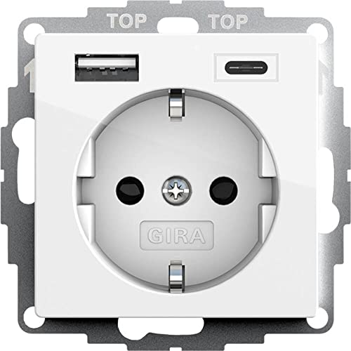 Gira 245903 SchukoSteckdose USB-Anschluss Shutter Berührungsschutz 2-fach TypA(max.2,4A) TypC(max.3A) System 55 Reinweiß glänzend UP Schutzkontaktsteckdose Wandsteckdose Smartphone Tablet 32mm von Voltking