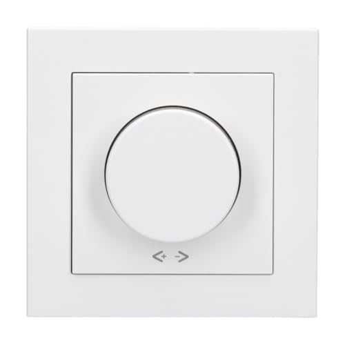 Panasonic Karre Plus 55 Komplett-Set: WDTM05202NC LED Dimmer 6-100W Einsatz + WDTR05201WH Zentralscheibe mit Knopf für Dreh-Dimmer + WDTF00012WH Abdeckrahmen 1-fach, weiß 55x55 mm von Voltking