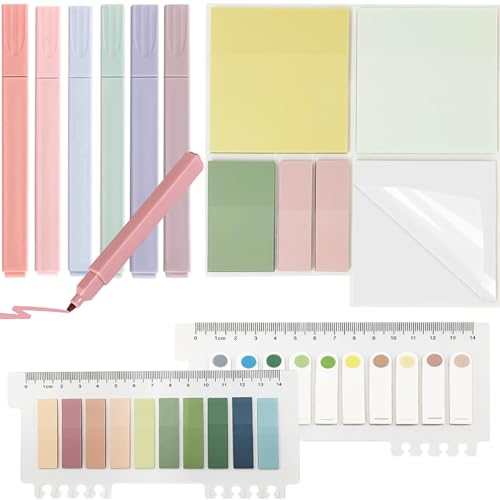 700 Transparente Haftnotizen with 6 Textmarker Pastell,Durchsichtige Post it Sticky Notes,Pastell Highlighter Pen Set No Bleed Für Back to School Aesthetic Bible Marker Book Schreibwaren (Stil-A) von Vomkela