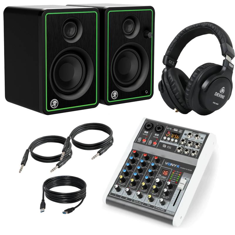 Vonyx VMM-K402 + Mackie CR3 Monitors, Devine Headphones and Cables von Vonyx