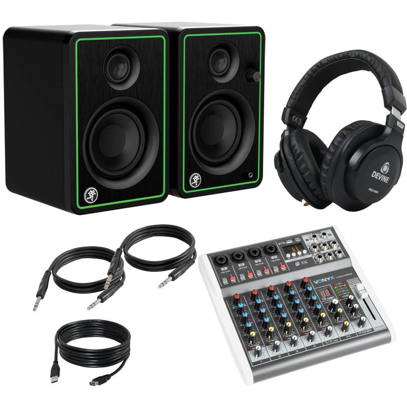 Vonyx VMM-K602 + Mackie CR3 Monitors, Devine Headphones and Cables von Vonyx