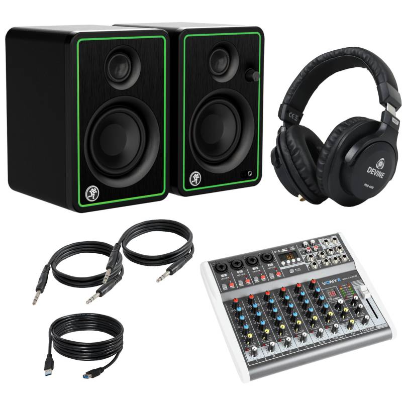 Vonyx VMM-K802 + Mackie CR3 Monitors, Devine Headphones and Cables von Vonyx