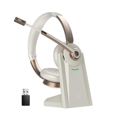 Vonztek Headset Mit Mikrofon,Wireless Headset, V5.1 Bluetooth Headset with Microphone,Mikrofon, Geräuschunterdrückung und Stummschaltung/Ladestation/Dongle, Kit für Laptop/MS Teams/Zoom von Vonztek