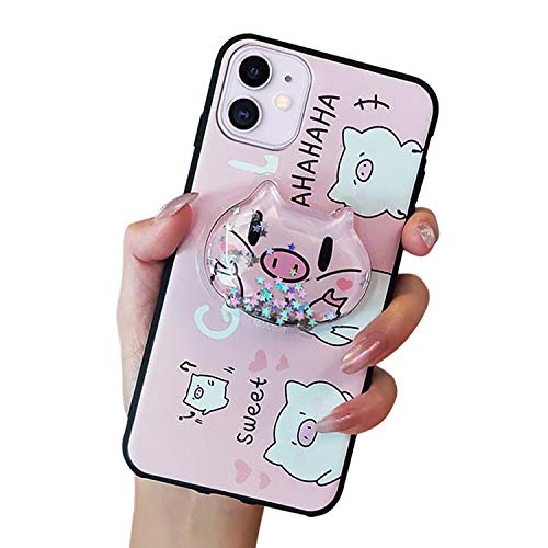 Handyhülle Kompatibel mit iPhone 11 Hülle Cute Weiche Silikon Gel Kratzfest Schutzhülle mit Glitzer Flüssig Flexible TPU Interessante Ständer Cover Case für Mädchen (Ferkel) von VooDirop