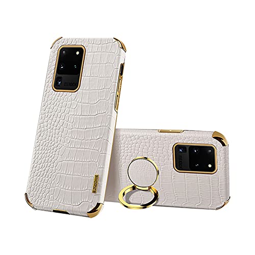 Handyhülle kompatibel mit Samsung Galaxy A71 4G Hülle Leder Handytasche TPU Bumper Case mit 360 Grad Ring Ständer Bumper Schutzhülle Fingerhalter Magnetische Autohalterung Stoßfest PU Cover(Weiß) von VooDirop