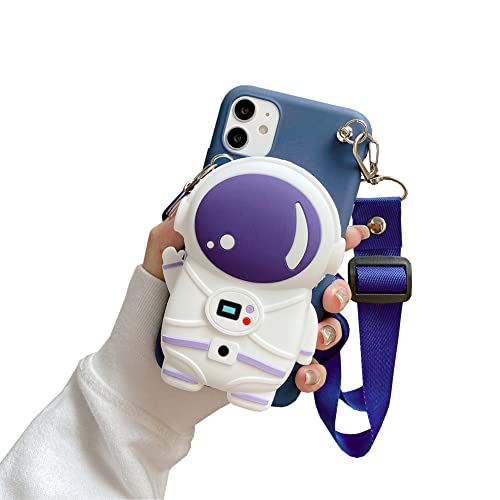 Handykette Handyhülle Kompatibel mit Apple iPhone 13 Pro Max Hülle Weiche Silikon TPU Gel Schutzhülle mit 3D Astronaut Wallet Ständer und Einstellbare Band Kette Cover für Frauen(Blau) von VooDirop