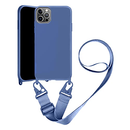 Handykette Handyhülle kompatibel mit Apple iPhone 12/iPhone 12 Pro Necklace Hülle Nylon Schultergurt Weich Silikon TPU Cover mit Kordel zum Umhängen Schutzhülle mit Stylische Band(Diamond Blue) von VooDirop