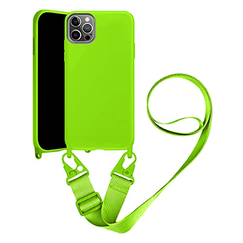 Handykette Handyhülle kompatibel mit Apple iPhone 12/iPhone 12 Pro Necklace Hülle Nylon Schultergurt Weich Silikon TPU Cover mit Kordel zum Umhängen Schutzhülle mit Stylische Band(Hell grün) von VooDirop