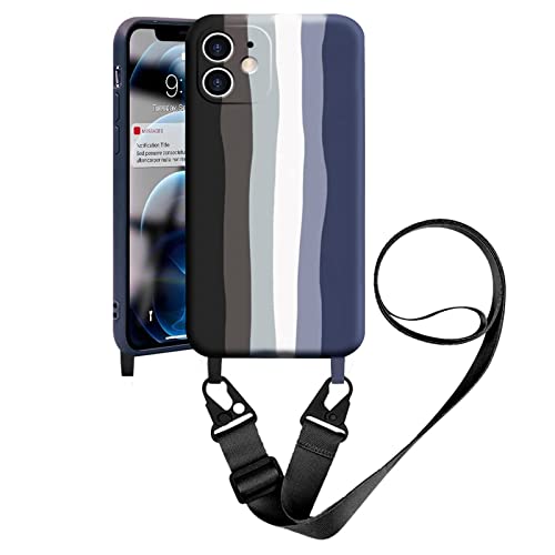 Handykette Handyhülle kompatibel mit Apple iPhone 12 Necklace Hülle Nylon Schultergurt Weich Silikon TPU Cover mit Kordel zum Umhängen Schutzhülle mit Stylische Band(Regenbogen Schwarz) von VooDirop