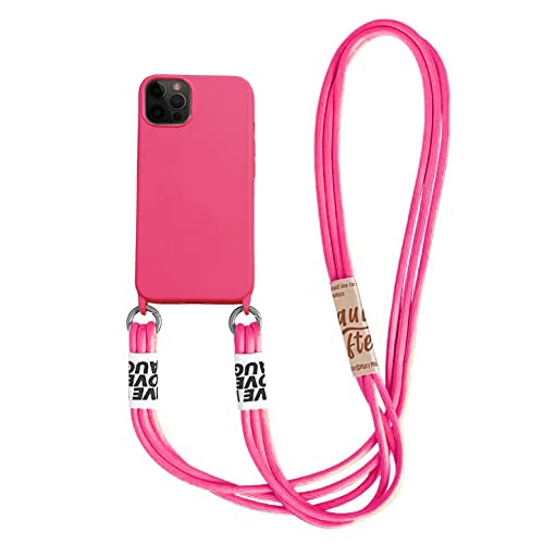 Handykette Handyhülle kompatibel mit Apple iPhone 12 Pro Max Necklace Hülle Nylon Schultergurt Weich Silikon TPU Cover mit Kordel zum Umhängen Schutzhülle Cool Stylische Band(Rosarot) von VooDirop