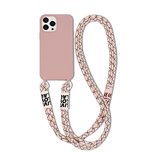 Handykette Handyhülle kompatibel mit Apple iPhone 13 Necklace Hülle Nylon Schultergurt Weich Silikon TPU Cover mit Kordel zum Umhängen Schutzhülle Stylische Band(Sandpulver) von VooDirop
