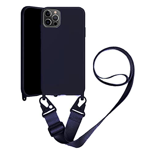 Handykette Handyhülle kompatibel mit Apple iPhone 13 Necklace Hülle Nylon Schultergurt Weich Silikon TPU Cover mit Kordel zum Umhängen Schutzhülle mit Stylische Band(Navy Blue) von VooDirop