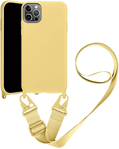 Handykette Handyhülle kompatibel mit Apple iPhone 13 Necklace Hülle Nylon Schultergurt Weich Silikon TPU Cover mit Kordel zum Umhängen Schutzhülle mit Stylische Band(gelb) von VooDirop