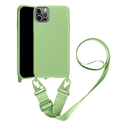 Handykette Handyhülle kompatibel mit Apple iPhone 15 Necklace Hülle Nylon Schultergurt Weich Silikon TPU Cover mit Kordel zum Umhängen Schutzhülle mit Stylische Band(grün) von VooDirop
