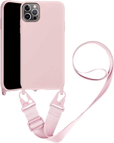 Handykette Handyhülle kompatibel mit Apple iPhone 15 Pro Necklace Hülle Nylon Schultergurt Weich Silikon TPU Cover mit Kordel zum Umhängen Schutzhülle mit Stylische Band(Pulver) von VooDirop