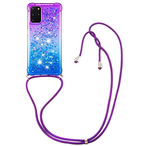 Handykette Handyhülle kompatibel mit Samsung Galaxy A71 Hülle Gradient Glitzer Flüssig Hülle mit Band Kette Schutzhülle Weiche Flexible Transparent TPU Stoßfest Case Cover(Lila Blau) von VooDirop