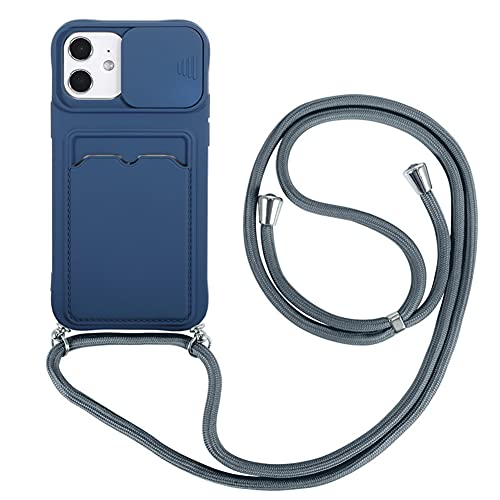 Handykette Silikon Handyhülle kompatibel mit Apple iPhone 7/8/SE 2020 Hülle Slide Kamera Schutz mit Nylon Kordel Kette und Kartenfach Schutzhülle TPU Bumper Stoßfest Cover Case(Blau) von VooDirop