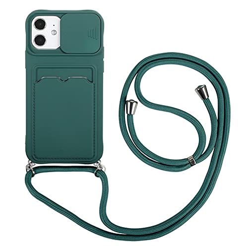 Handykette Silikon Handyhülle kompatibel mit Apple iPhone XS Max Hülle Slide Kamera Schutz mit Nylon Kordel Kette und Kartenfach Schutzhülle TPU Bumper Stoßfest Cover Case(Dunkelgrün) von VooDirop