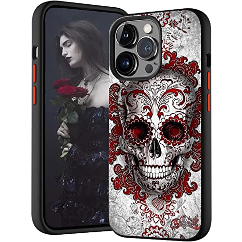 VooDirop Halloween Handyhülle Kompatibel mit Apple iPhone 13 Pro Hülle TPU Silikon Bumper Hart PC Cover Kratzfest Schädel Blume Schutzhülle Case(10) von VooDirop