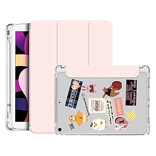 VooDirop Hülle Kompatibel mit iPad 9/8/7(2021/2020/2019) Schutzhülle mit Stifthalter Ultradünn Leder Cover mit DIY Transparenter Rückseite Case für iPad Air 10,2 Zoll, Auto Sleep/Wake (Hell-Pink) von VooDirop