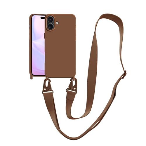 VooDirop Kompatibel mit iPhone 16e Hülle mit Umhängeband, iPhone-Hülle mit Band, verstellbar, stoßfest, Fallschutz, Silikon-Handyhülle für iPhone 16e 15,5 cm (6,1 Zoll), Braun von VooDirop
