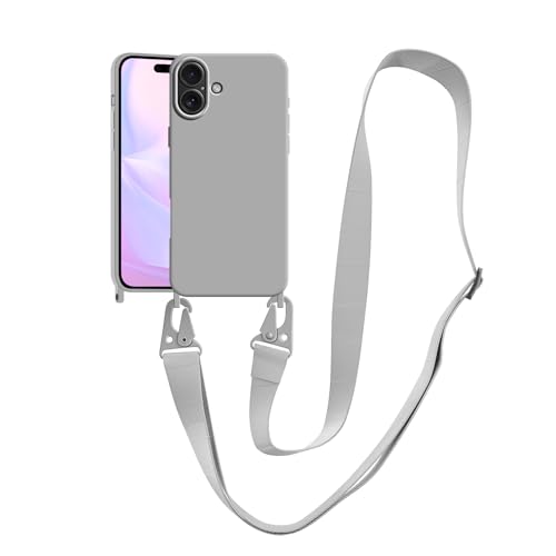 VooDirop Kompatibel mit iPhone 16e Hülle mit Umhängeband, iPhone-Hülle mit Riemen, verstellbar, stoßfest, Fallschutz, Silikon-Handyhülle für iPhone 16e, 15,5 cm (6,1 Zoll), Grau von VooDirop