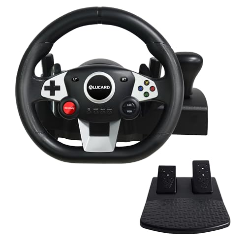 VooFun Racing Wheel, Gaming Lenkrad Kompatibel für PC/ PS4/ Switch/ PS3/ Xbox One/Xbox 360, PC Lenkrad mit Pedalen, 270 Grad, Programmierbare Tasten, Vibrationen Feedback, Schwarz von VooFun