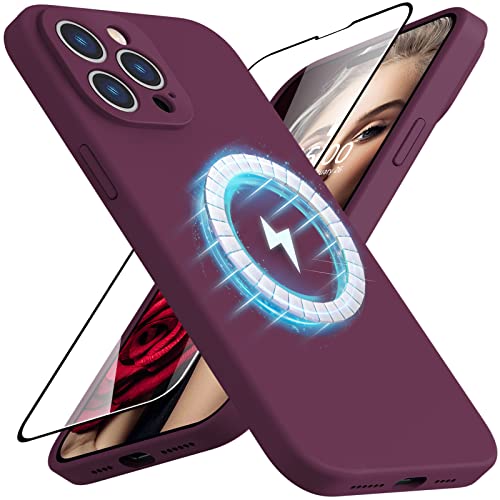 Vooii Kompatibel mit MagSafe iPhone 14 Pro magnetische Hülle, [9H-Displayschutzfolie] [Kameraschutz] [weiches Mikrofaser-Innenfutter] stoßfeste Schutzhülle für iPhone 14 Pro – Weinrot von Vooii