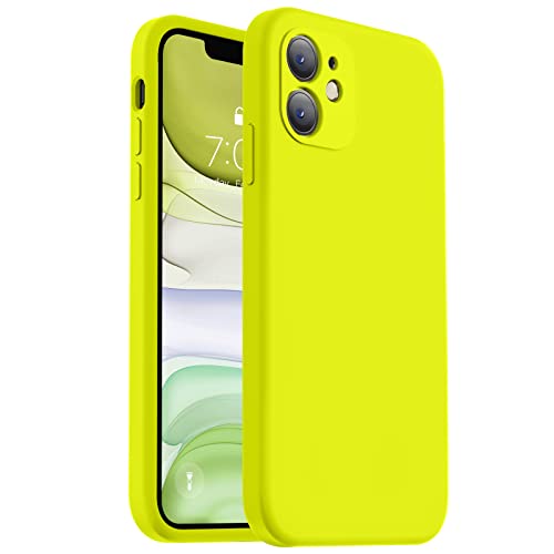 Vooii Kompatibel mit iPhone 11 Hülle, verbessertes Flüssigsilikon mit flachen Kanten, Kameraschutz, weiches kratzfestes Mikrofaserfutter, Handyhülle für iPhone 11, 15,5 cm (6,1 Zoll), Neonzitrone von Vooii