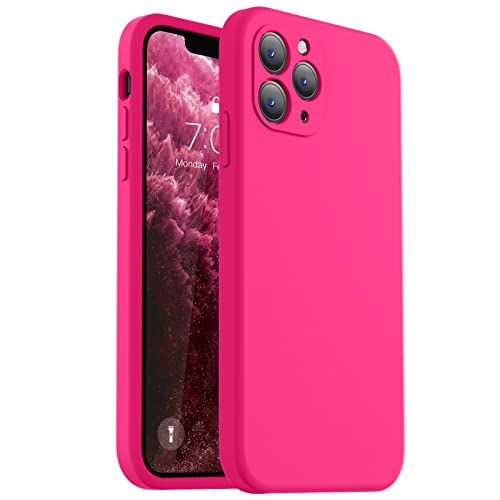 Vooii Kompatibel mit iPhone 11 Pro Max, verbessertes Flüssigsilikon mit flachen Kanten, Kameraschutz, weiches kratzfestes Mikrofaserfutter, Handyhülle für iPhone 11 Pro Max, Hot Pink von Vooii