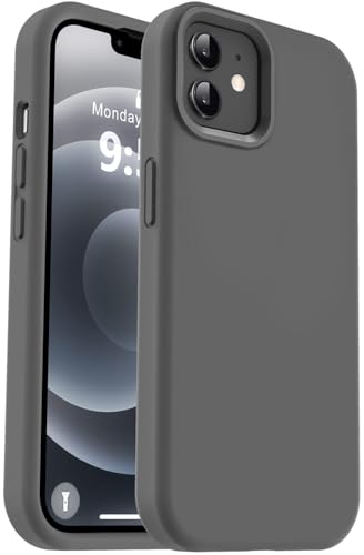 Vooii Kompatibel mit iPhone 12 Hülle/iPhone 12 Pro Hülle, Flüssigsilikon-Upgrade [weiches, kratzfestes Mikrofaserfutter] [stoßfester Fallschutz] Handyhülle 15,5 cm (6,1 Zoll), Dunkelgrau von Vooii