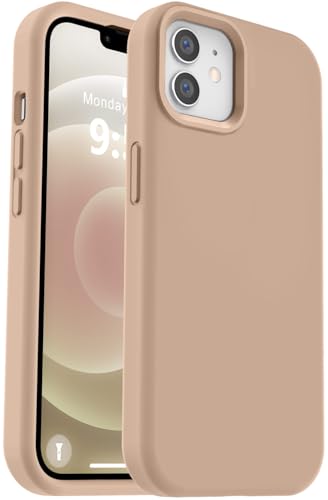 Vooii Kompatibel mit iPhone 12 Hülle/iPhone 12 Pro Hülle, Flüssigsilikon-Upgrade [weiches, kratzfestes Mikrofaserfutter] [stoßfester Fallschutz] Handyhülle 15,5 cm (6,1 Zoll), Hellbraun von Vooii