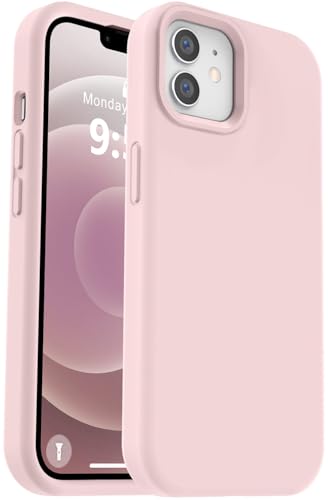 Vooii Kompatibel mit iPhone 12 Hülle/iPhone 12 Pro Hülle, Flüssigsilikon-Upgrade [weiches, kratzfestes Mikrofaserfutter] [stoßfester Fallschutz] Handyhülle 15,5 cm (6,1 Zoll), Kreiderosa von Vooii