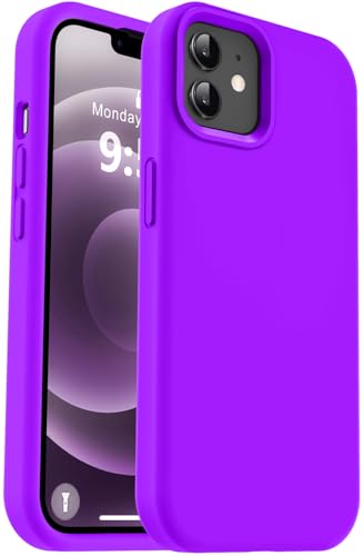 Vooii Kompatibel mit iPhone 12 Hülle/iPhone 12 Pro Hülle, Flüssigsilikon-Upgrade [weiches, kratzfestes Mikrofaserfutter] [stoßfester Fallschutz] Handyhülle 15,5 cm (6,1 Zoll), Neonviolett von Vooii