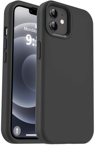 Vooii Kompatibel mit iPhone 12 Hülle/iPhone 12 Pro Hülle, Flüssigsilikon-Upgrade [weiches, kratzfestes Mikrofaserfutter] [stoßfester Fallschutz] Handyhülle 15,5 cm (6,1 Zoll), Schwarz von Vooii