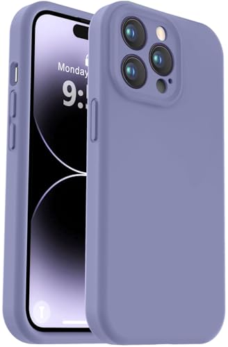 Vooii Kompatibel mit iPhone 14 Pro Hülle, Flüssigsilikon-Upgrade [Kameraschutz] [weiches, kratzfestes Mikrofaserfutter] Stoßfeste Handyhülle für iPhone 14 Pro 6,1 Zoll – Lavendelgrau von Vooii