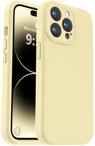 Vooii Kompatibel mit iPhone 14 Pro Hülle, Flüssigsilikon-Upgrade [Kameraschutz] [weiches kratzfestes Mikrofaserfutter] Stoßfeste Handyhülle für iPhone 14 Pro 15,5 cm (6,1 Zoll), Cremegelb von Vooii